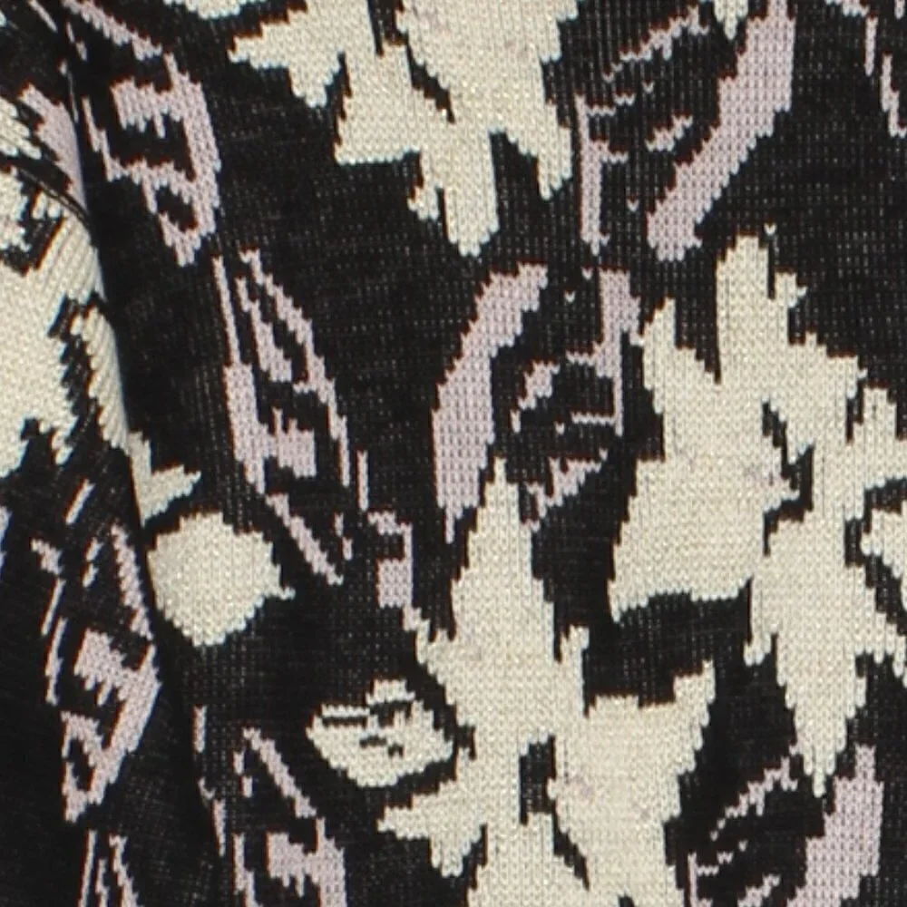 Vintage glamour knit abstract floral black cream lavender sweater